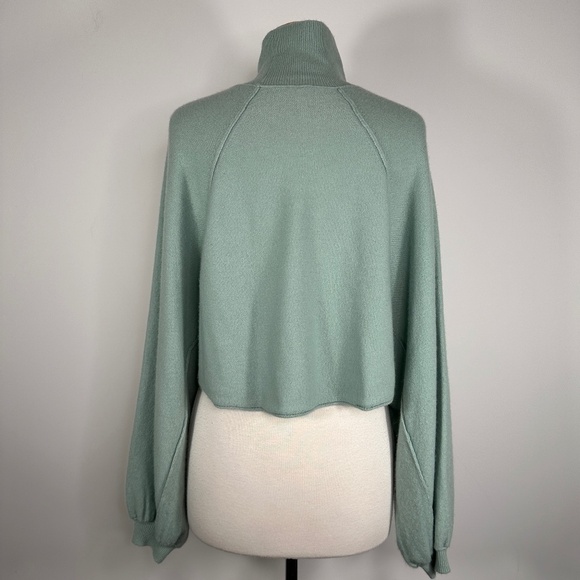 Free People Lost In Forest Mock Neck Ballon Sleeve Cropped Sweater Light Green S - Picture 7 of 13